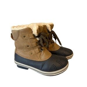 Pawz by Bearpaw Women Tan Black Faux Fur Lined Lace Up Winter Duck Boots Size 7
